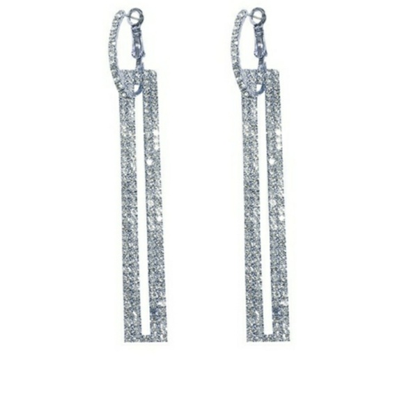.925 Sterling Silver Long Dangle Crystal Earrings - Picture 3 of 5
